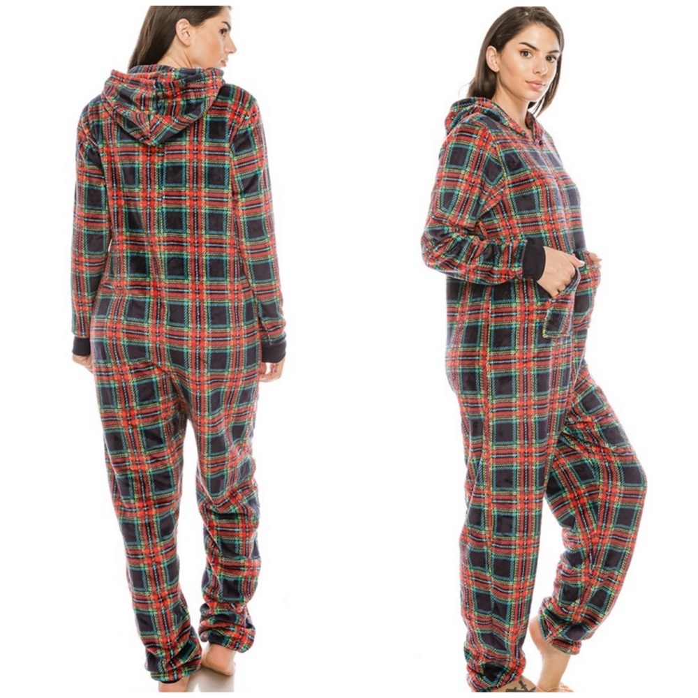 Flannel Jumpsuit Kangaroo Pocket and Hood